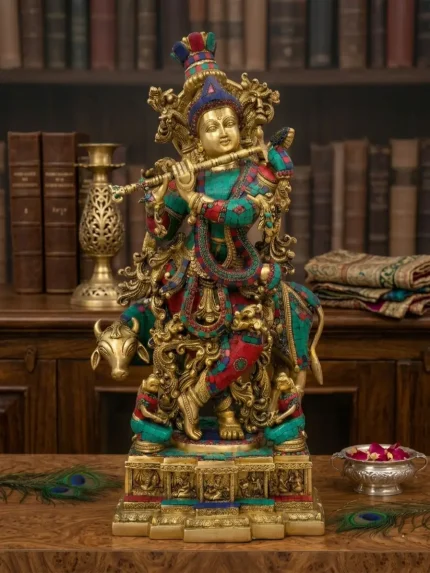 Divine Handcrafted Brass Krishna with Cow