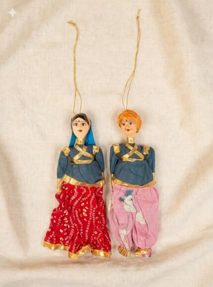 Handcrafted Rajasthani Terracotta & Cloth Puppet Pair Wall Hanging