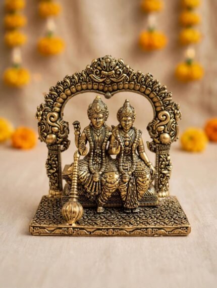 Vishnu Lakshmi Brass Statue with Ornate Arch